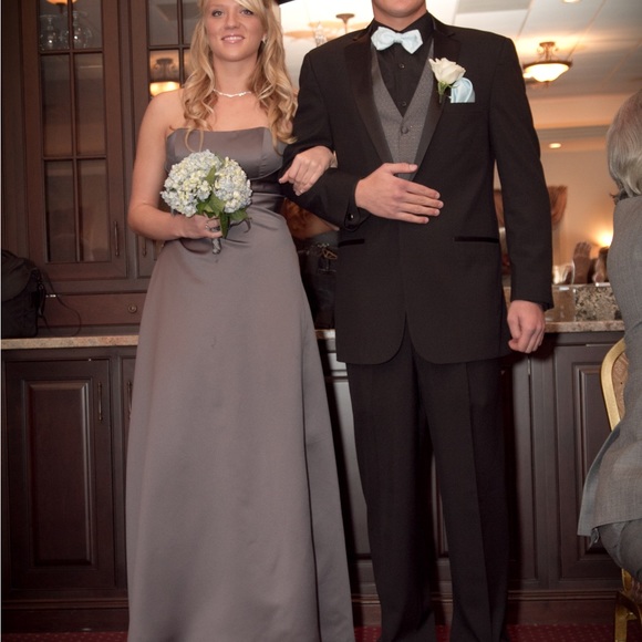 Alfred Angelo Gray Satin Gown - Bridesmaid or Prom Dress - Picture 2 of 4